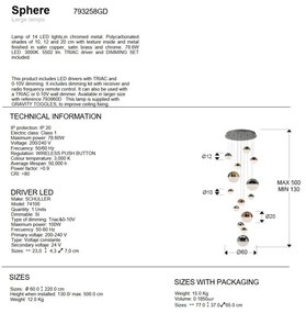 Lustra XXL cu 14 pendule LED dimabila cu telecomanda Sphere SV-793258GD
