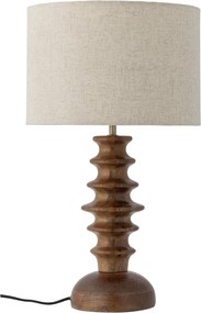 Lampă de masă din lemn de mango, maro, picior sculptat din forme rotunjite suprapuse, abajur textil, finisaj lăcuit, 52 x 30 cm, „Elinora”