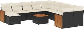 vidaXL Set canapele de grădină, 12 piese, cu perne, negru, poliratan