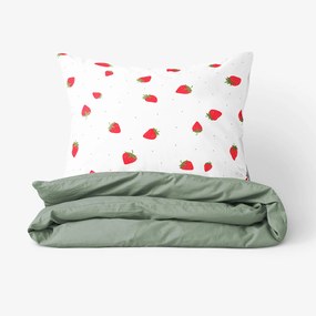 Goldea lenjerie de pat din 100% bumbac duo - căpșuni proaspete cu verde salvie 140 x 200 și 50 x 70 cm