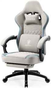 DOWINX Scaun gaming, ergonomic, suport lombar cu masaj, Șezut cu Arcuri Metalice și Spumă, Pernă de Gel, Spătar înalt, rabatabil 90°-135°, Buzunar depozitare, Suport picioare, rezistent 150 kg, material respirabil, Gri