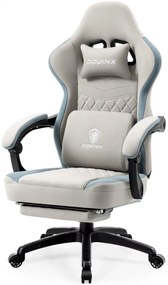 DOWINX Scaun gaming, ergonomic, suport lombar cu masaj, Șezut cu Arcuri Metalice și Spumă, Spătar înalt, rabatabil 90°-135°, Buzunar depozitare, Suport picioare, rezistent 150 kg, material respirabil, Gri