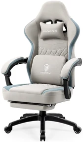 DOWINX Scaun gaming, ergonomic, suport lombar cu masaj, Șezut cu Arcuri Metalice și Spumă, Spătar înalt, rabatabil 90°-135°, Buzunar depozitare, Suport picioare, rezistent 150 kg, material respirabil, Gri