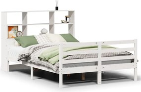 vidaXL Pat cu bibliotecă fără saltea, alb, 140x200 cm, lemn masiv pin