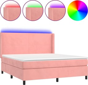 vidaXL Pat continental cu saltea & LED, roz, 120x200 cm, catifea