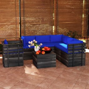 Set mobilier gradina din paleti cu perne, 7 piese, lemn molid Albastru, 7