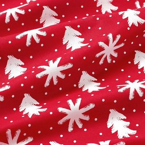 Goldea draperie din 100% bumbac - fulgi de zăpadă și brazi pe roșu 240x145 cm