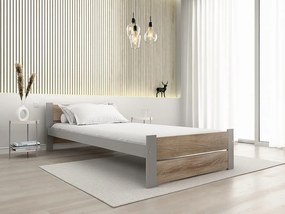 Pat de o persoana IKAROS DOUBLE 90 x 200 cm, stejar sonoma/gri Saltele: Cu saltele Somnia 18 cm, Somiera pat: Cu lamele curbate