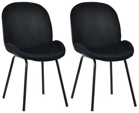 Set de 2 scaune de prânz, spătar rotund, tapițerie din catifea, structură metalică, ergonomice, Negru