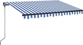 vidaXL Copertină retractabilă manual LED, albastru și alb, 350x250 cm