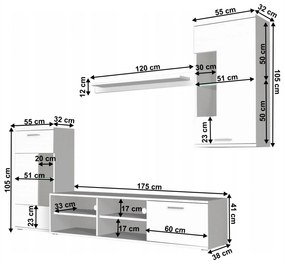 Mobilier de perete living, alb, DTD foliat, FRONTAL 1 NEW