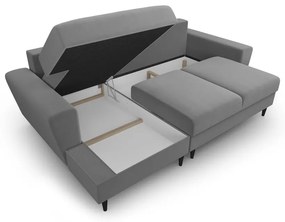 Colțar gri deschis extensibil, cu spațiu de depozitare cu tapițerie din catifea (cu colț pe partea stângă, cu șezlong) Kyoto – Cosmopolitan Design