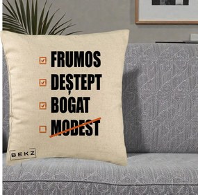 Perna Decorativa Frumos Destept Bogat, 40x40 cm, Bej, Husa Detasabila, Perna Inclusa, BEKZ®