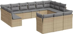 vidaXL Set canapele de grădină, 13 piese, cu perne, bej, poliratan