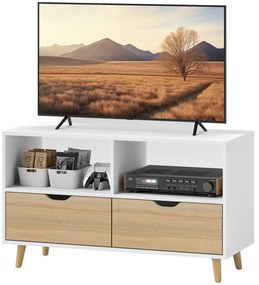 HOMCOM TV-bench, TV-kommod cu sertare, rafturi deschise, lemn, 99 x 39 x 58 cm, Alb | Aosom Romania