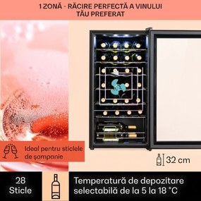 Klarstein Shiraz 28 Uno, frigider pentru vin, 74 litri, 28 sticle, panou de control tactil, 5-18°C