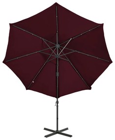 Umbrela suspendata cu stalp si LED-uri, rosu bordo, 300 cm Rosu bordo, 300 cm