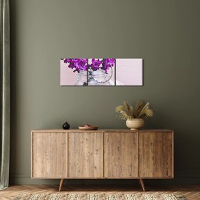 Tablou cu flori violete (cu ceas) (90x30 cm)