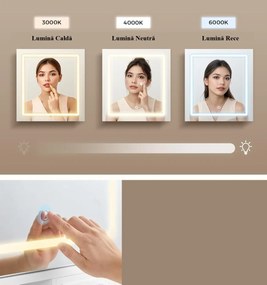 Masuta machiaj cu Oglinda LED si 9 Sertare pentru Cosmetice, Set Masa toaleta 110 cm, Alb, masuta cosmetica, vanity - SEA822