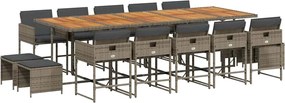 vidaXL Set mobilier de grădină cu perne, 15 piese, gri, poliratan