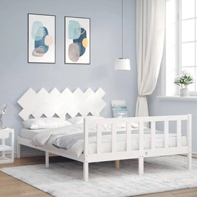 3193447 vidaXL Cadru de pat cu tăblie, 140x190 cm, alb, lemn masiv
