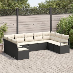 vidaXL Set de canapele pentru grădină 9 pcs Negru Rattan poli