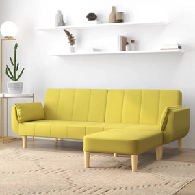 3081780 vidaXL Canapea extensibilă cu 2 locuri,taburet&2 perne,textil,verde