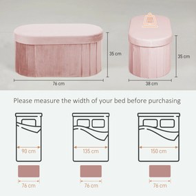 HOMCOM Pouf pliabil cu spațiu de depozitare modern, tapițat cu catifea, 72L, pentru living și dormitor, 76x38x35 cm, Roz | Aosom Romania