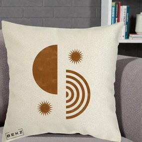 Perna Decorativa Boho Sun si Spirala, 40x40 cm, Ecru, Husa Detasabila, Perna Inclusa, BEKZ®