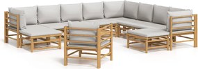 vidaXL Set mobilier de grădină cu perne gri deschis, 12 piese, bambus