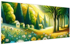 Tablou - Sat în galben-verde (120x50 cm)