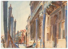 Tablou pe sticlă - John Singer Sargent, Gondola Moorings on the Grand Canal, reproducere (70x50 cm)