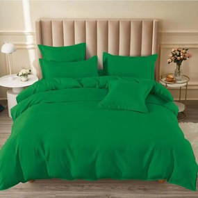 Lenjerie de pat cu elastic, tesatura tip finet, uni, pat 2 persoane, verde, 6 piese, FNE-193