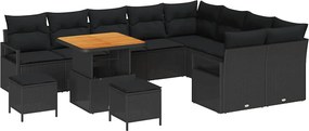 vidaXL Set de canapele pentru grădină cu pernă 12 pcs Negru poliratan