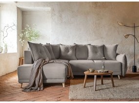 Colțar maro deschis extensibil cu tapițerie din catifea reiată (colț stânga) Lazy Lukka – Miuform