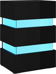 vidaXL Dulap noptieră cu LED negru lucios 45x35x67cm lemn prelucrat