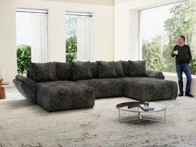 Colțar extensibil dumonde cu ladă de depozitare si sezut confortabil din spuma high-density, Berlin U Euphoria Dark Grey 380x180 cm