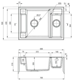 Chiuveta bucatarie compozit cu doua cuve grafit metalic Deante Magnetic Grafit metalic