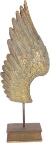 Statuetă decorativă din polirășină, auriu, aripă de înger pe suport, finisaj antichizat, 60 x 23 x 13 cm, „Icare”