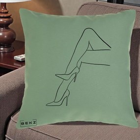 Perna Decorativa Picioare cu Tocuri Line Art, 40x40 cm, Verde, Husa Detasabila, Perna Inclusa, BEKZ®