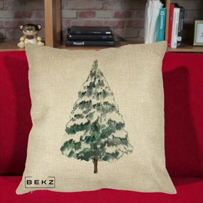 Perna Decorativa cu tematica de Craciun, Brad 2, 40x40 cm, Crem, Husa Detasabila, Perna Inclusa, BEKZ®