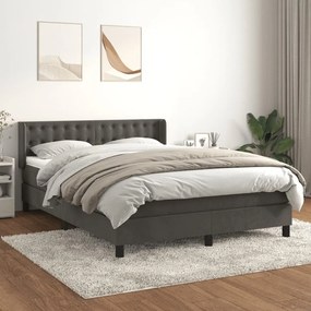 3131196 vidaXL Pat box spring cu saltea, gri închis, 140x190 cm, catifea