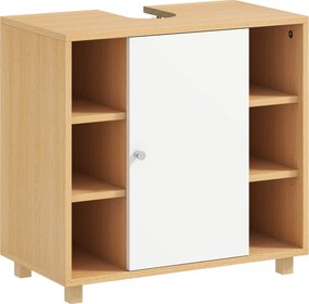 HOMCOM Dulap Sub Chiuvetă cu 2 Uși cu Închidere Lentă și 6 Rafturi Lemn natural | Aosom Romania