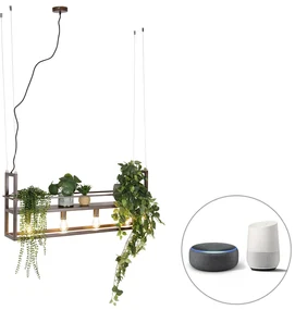 Lampă suspendată inteligentă maro ruginiu cu raft inclusiv 4 WiFi A60 - Cage Rack