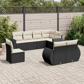 3221635 vidaXL Set mobilier de grădină cu perne, 8 piese, negru, poliratan