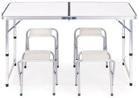 Masă de catering pliabilă 119,5x60 cm albă cu 4 scaune