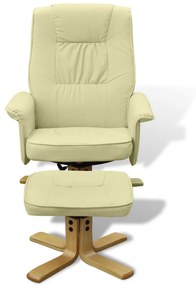 241034 vidaXL Fotoliu cu taburet, alb crem, piele ecologică