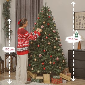 HOMCOM Brad de Crăciun Artificial 210 cm cu 2641 Ramuri Ignifuge, Brad de Crăciun Artificial Dens și Realist cu Bază Metalică Pliabilă, Asamblare Ușoară, pentru Casă și Spații Interioare, Verde | Aosom Romania