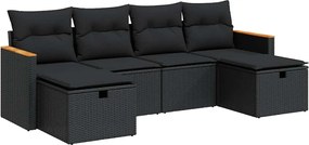 vidaXL Set mobilier de grădină cu perne, 6 piese, negru, poliratan