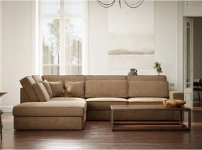 Colțar maro deschis cu tapițerie din chenille (cu colț pe partea stângă/în formă de ”L”) Kirou – Maison de Rêve